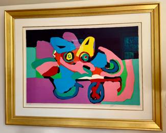 "Head on One Wheel Wagon," Karel Appel Lithograph