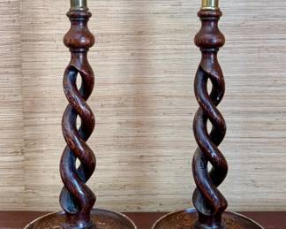 English Barley Twist Candlesticks with Brass