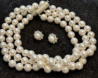 Sterling & Faux Pearl Earring & Necklace