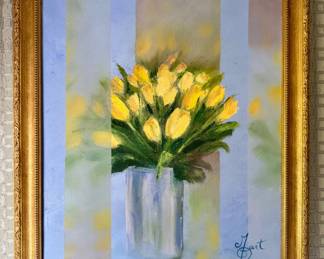 "Les Tulipes Jaunes" Oil on Canvas, Signed