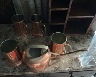 Copper Watering Can and Mugs Set