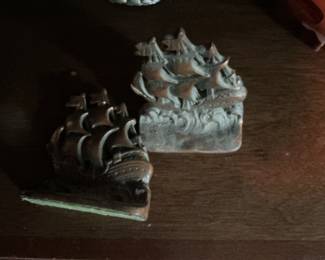 Vintage Cast Iron Galleon Ship Bookends