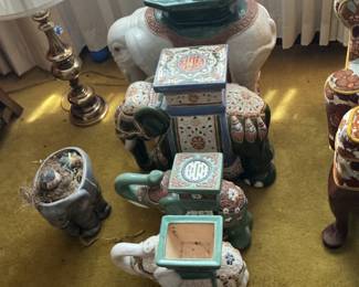Vintage Ceramic Elephant Garden Stools/Plant Stands