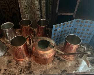 Vintage Copper Watering Can and Set of 4 Moscow Mule Mugs