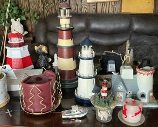Collection of Decorative Lighthouses and Nautical/Holiday Accents