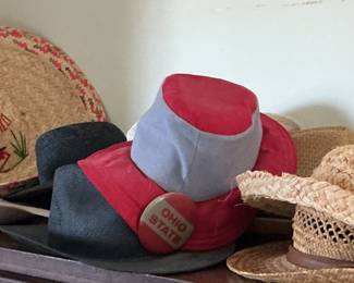 Collection of Assorted Hats including Sombrero, Fedora, Baseball Cap, and Straw Hats