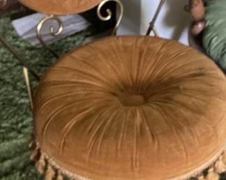 Vintage Hollywood Regency Vanity Stool with Tufted Upholstery and Tassel Trim