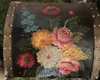 Vintage Hand Painted Toleware Floral Chest