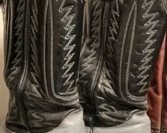 Men's Black Leather Cowboy Boots with White Stitching