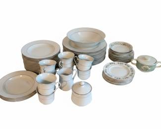 White Porcelain Dinnerware Set with Gold Trim