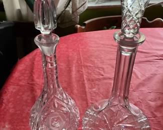 Cut Crystal Decanter Set with Rose and Starburst Motifs