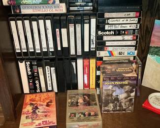 Collection of VHS Tapes and John Wayne Box Set