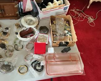Assorted Costume Jewelry and Collectibles Lot with Vintage Jewelry Box
