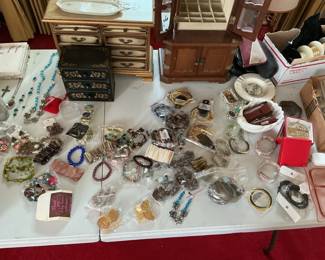 Assorted Costume Jewelry, Small Furniture Items, and Recliner Chair