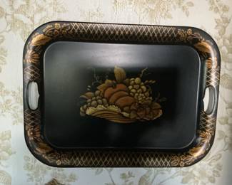 Vintage Toleware Serving Tray with Fruit Motif