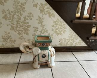 Hollywood Regency Ceramic Elephant Garden Stool/Planter