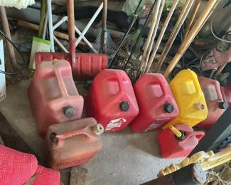 Assorted Plastic Gasoline Cans including "Karosa" branded can