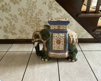 Hollywood Regency Ceramic Elephant Garden Stool/Planter