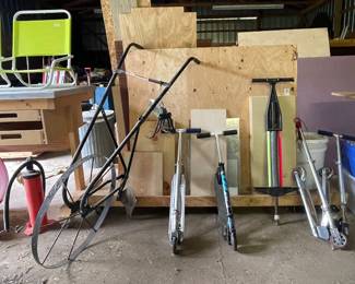 ANTIQUE HAND PLOW, SCOOTERS