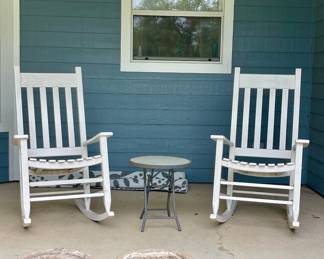CONCRETE PLANTERS, ROCKING CHAIRS