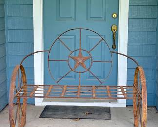 METAL WAGON WHEEL BENCH
