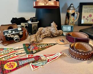 VINTAGE SOUVENIR PENNANTS, BROWNIE REFLEX CAMERA, ARGUS CAMERA, KODAK EASY SHARE