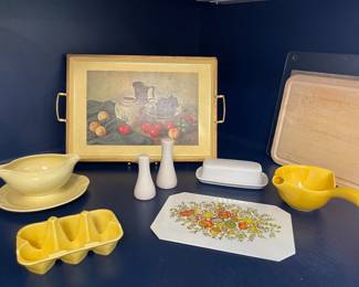 VINTAGE YELLOW CERAMIC HALF DOZEN EGG HOLDER, HENK BOS STILL LIFE TRAY