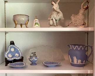 DRESDEN & WEDGWOOD,  FENTON HANDPAINTED VASE, FENTON MILK GLASS CHARLETON ROSE POWDER JAR