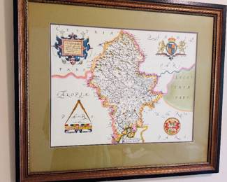 Color Art print 16th century Staffordshire map by Christopher Paxton