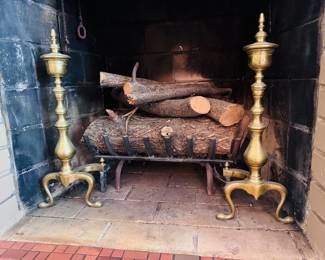 Pair of antique French brass fireplace andirons