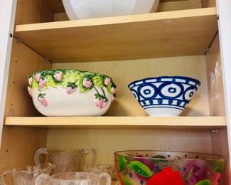 Beautiful vintage handprinted glass and porcelain serving bowls