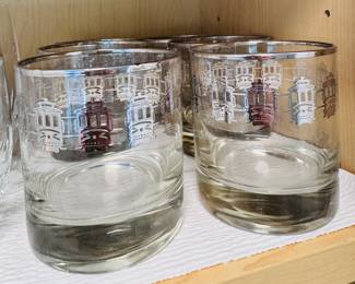Vintage barware San Francisco trolley car highball glasses
