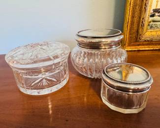 Antique sterling silver cut crystal vanity jars