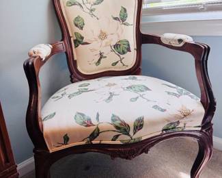 Fine vintage French Louis XV armchair with magnolia flower upholstery