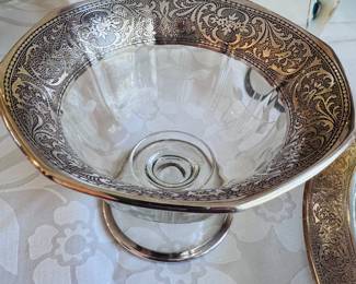 Beautiful antique silver-plate and crystal pedestal dish