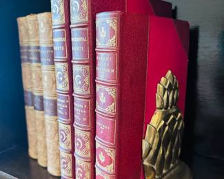 Antique books, pristine condition / brass bookends