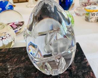 Rogaska crystal Egg with flowers and bunny etching