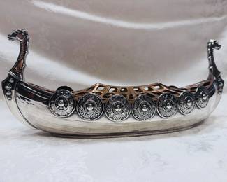 Antique Gorham sterling silver Viking longship centerpiece, circa 1900-1920s