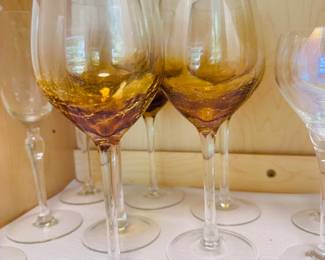 Blown Amber crackle glass stemware