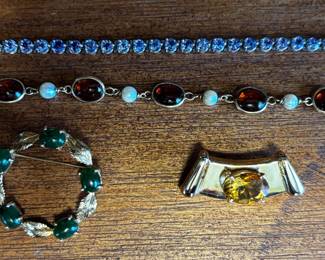 14k -Tanzanite tennis bracelet, 14k - Amber & Pearl bracelet, 14k- adventurine quartz brooch, 14K Citrine pendant 