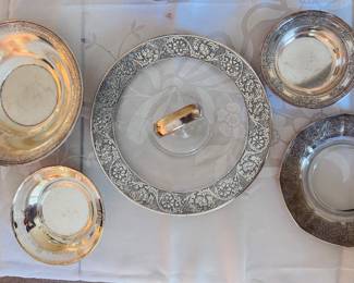 Stunning antique 1920s silverplate and glass display dishes