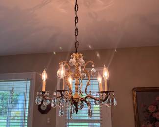 Antique brass and crystal chandelier