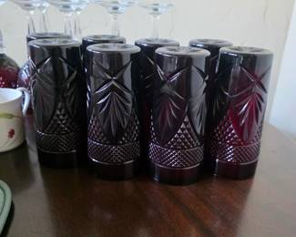 8 piece Cristal D'Arques Durand Ruby Red drinking glasses