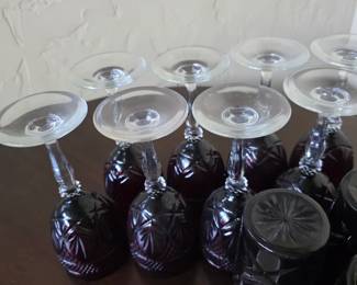 8 piece Cristal D'Arques Durand Ruby Red wine goblets