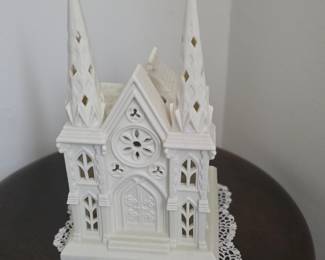 PartyLite P7307 Cathedral Lights White Ceramic Church Luminaria