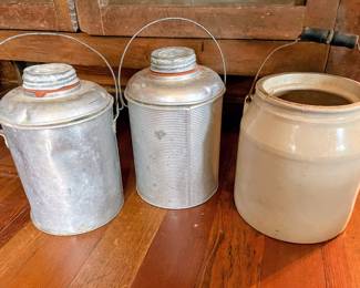 Antique crock and thermoses in main house