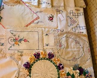 Doyle, bed linens, dresser scarves in main house