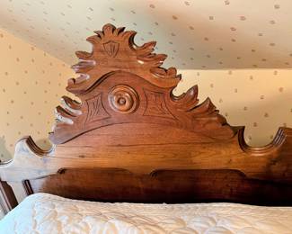 Antique full size headboard, footboard, rails and slats in main house