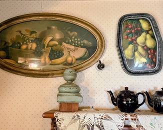 Antique framed prints And teapot in main house