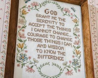 Cross stitch of Serenity Prayer in main house